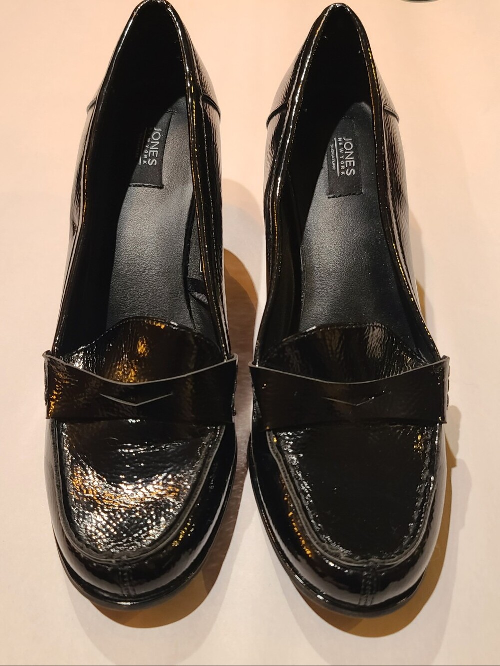 Jones New York Cypress Signature Black Patent Leather Loafer Heels Sz 10M
